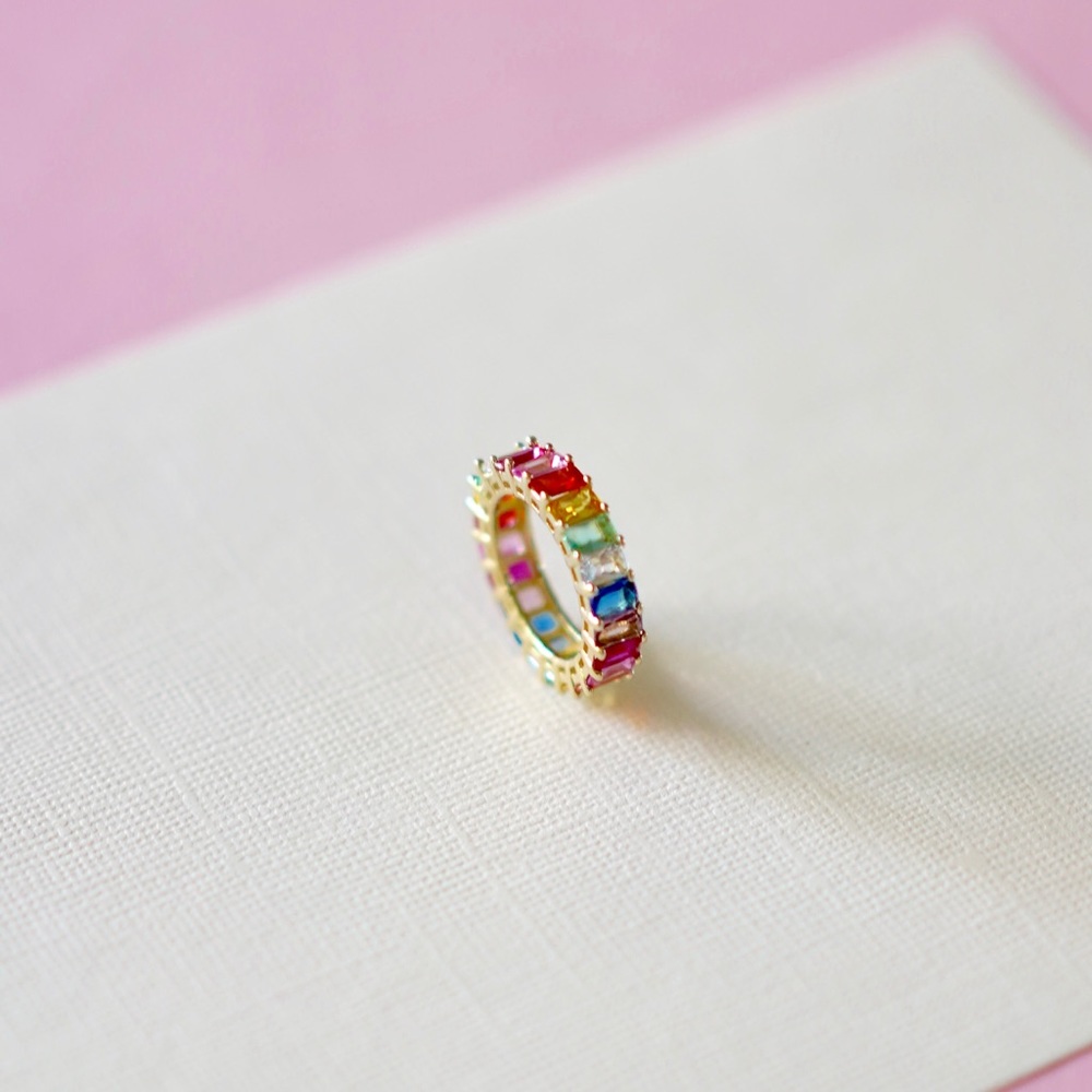 Rainbow Multi 14k Gold Baguette Ring 🌈